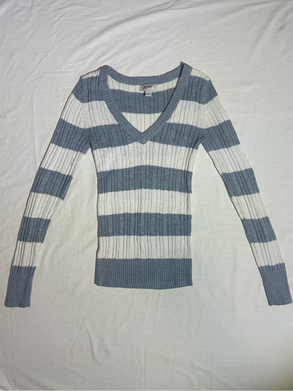 y2k Arizona Jean Co White & Gray Striped Knit Babydoll Sweater